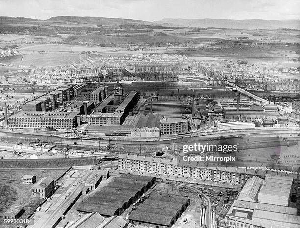 Aerial view showing the Singer Manufacturing Company sewing machine factory in Kilbowie, Clydebank. Circa 1935.