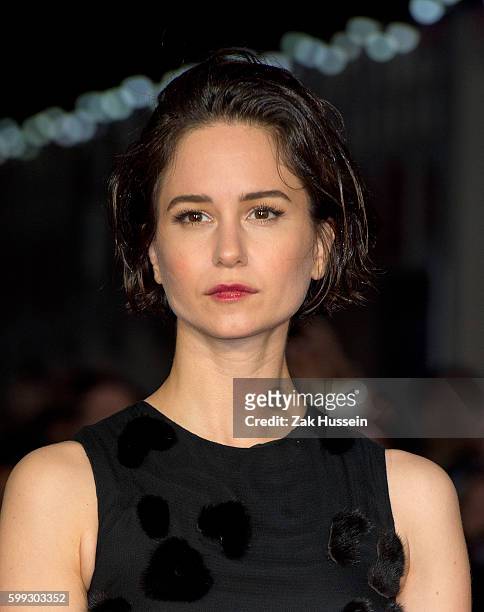 Katherine Waterston arriving at the gala screening of Steve Jobs on the closing night of the BFI London Film Festival