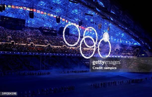 Open ceremony sochi 2014 Eröffnungsfeier ERoeffnungsfeier nicht vollständige Olympische Ringe no funktion olymic rings