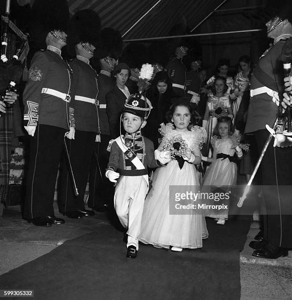 Young page boy and bridesmaid at the wedding of Lord Melgund, Sixth Earl of Minto and Lady Caroline Child-Villiers. November 1952 C5813