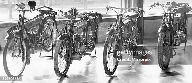 These four motor cycles are on display at the newly-opened Herbert Art Gallery and Museum in Coventry. The newly-restored machines are from left: A...