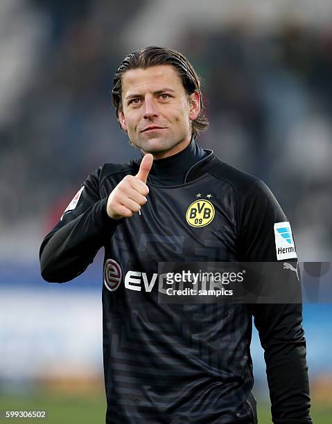 Erleichterung nach dem sieg : Roman Weidenfeller Fußball 1. Bundesliga : SC Freiburg - Borussia Dortmund 0:3 7.2.2015 ,
