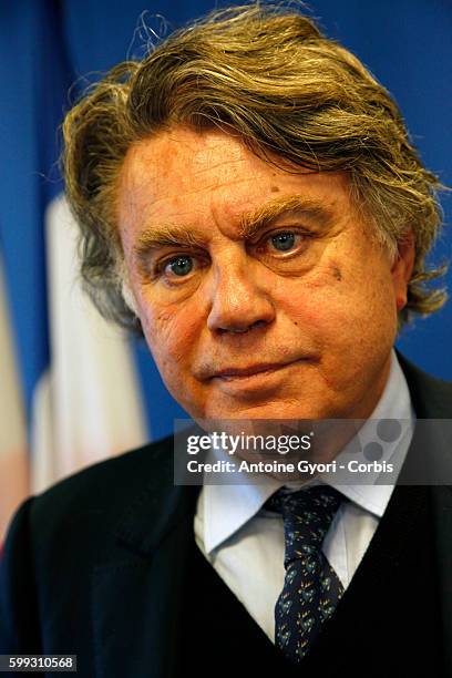 French lawyer and member of the Rassemblement Bleu Marine Gilbert Collard attends the whishes presented to the press by Marine Le Pen in Nanterre