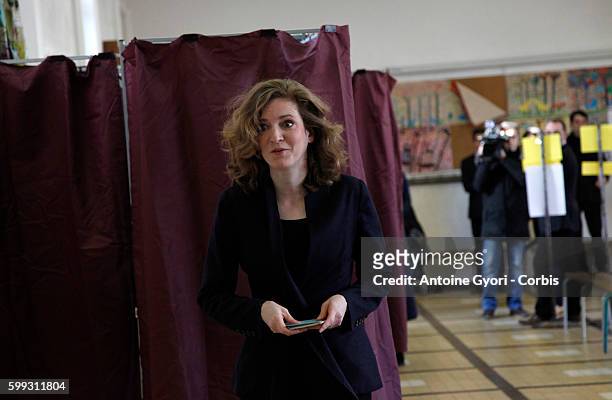 Nathalie Kosciusko-Morizet, Right-wing UMP Party candidate for the Paris mayoral elections,vote in the 14 district in Paris