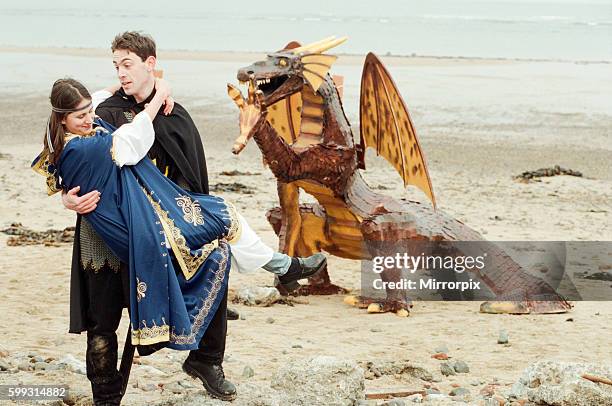 Staff at the Regent Cinema on Redcar Seafront have made a giant dragon, inspired by the Sean Connery film Dragonheart, 16th November 1996. Pictured,...