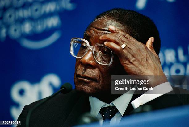 Robert Mugabe, President of Zimbabwe, during a press conference at the Southern Africa Economic Summit in Windhoek, Namibia.