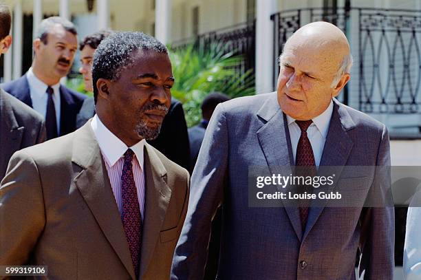 Deputy President Thabo Mbeki and former President F.W. De Klerk meeting in Cape Town, South Africa.