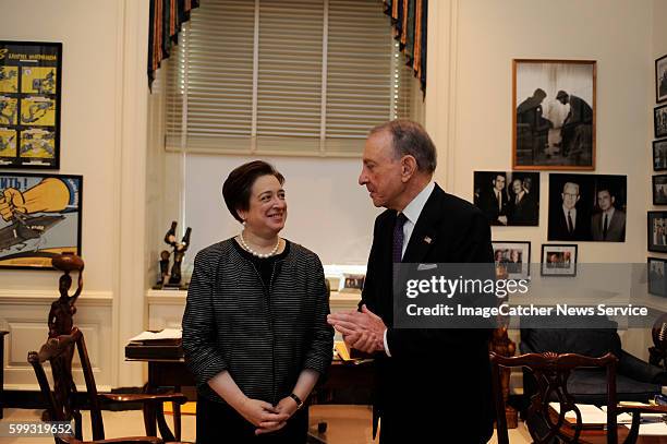 Senator Arlen Specter greets Supreme Court Nominee Elena Kagan as she visits various members of the Senate in their offices prior to her confirmation...