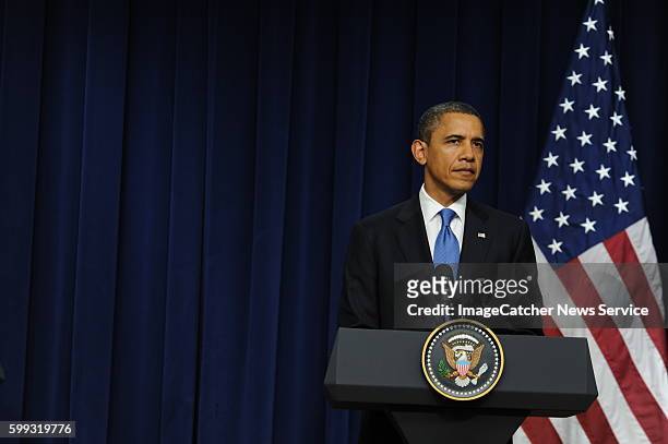 President Barack Obama and Prime Minister Nouri al-Maliki of Iraq at the White House hold a joint press conference to discuss the final troops being...