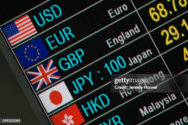 currency exchange board in airport - foreign exchange images stock pictures, royalty-free photos & images