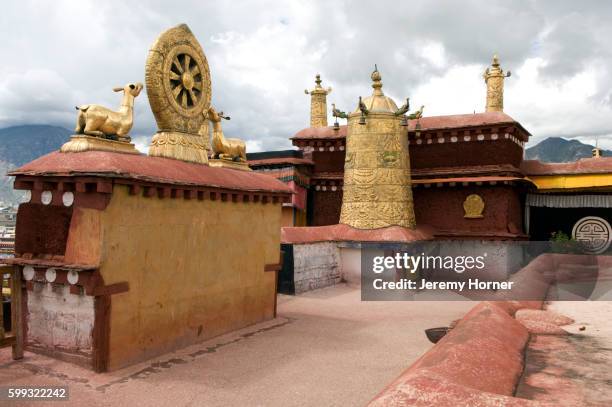 rooftop of jokhang temple - dharmachakra stock pictures, royalty-free photos & images