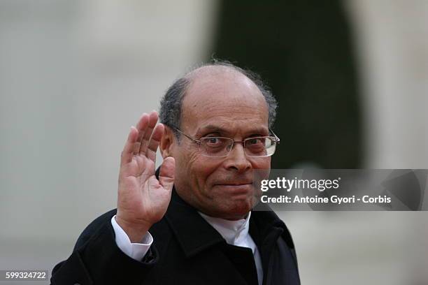 President of Tunisia Moncef Marzouki arrives at the Elysee Palace to attend the Summit For Peace And Safety In Africa