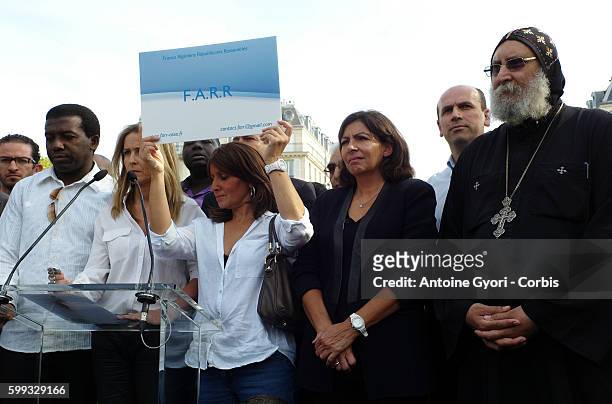 The Socialist mayor of Paris Anne Hidalgo, president of the Representative Council of Jewish Institutions in France Roger Cukierman and writer Marek...