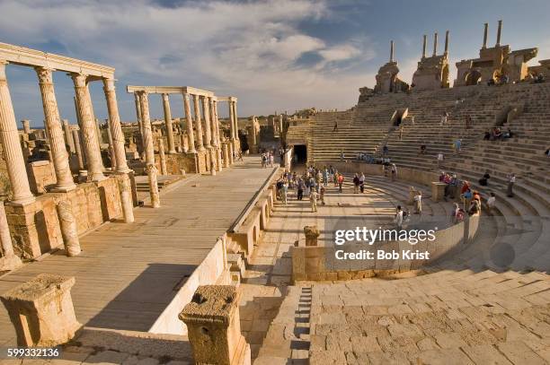 theatre at leptis magna - ruins of leptis magna stock pictures, royalty-free photos & images