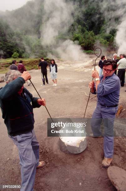 making cozido at furnas calderas - furnas valley stock pictures, royalty-free photos & images