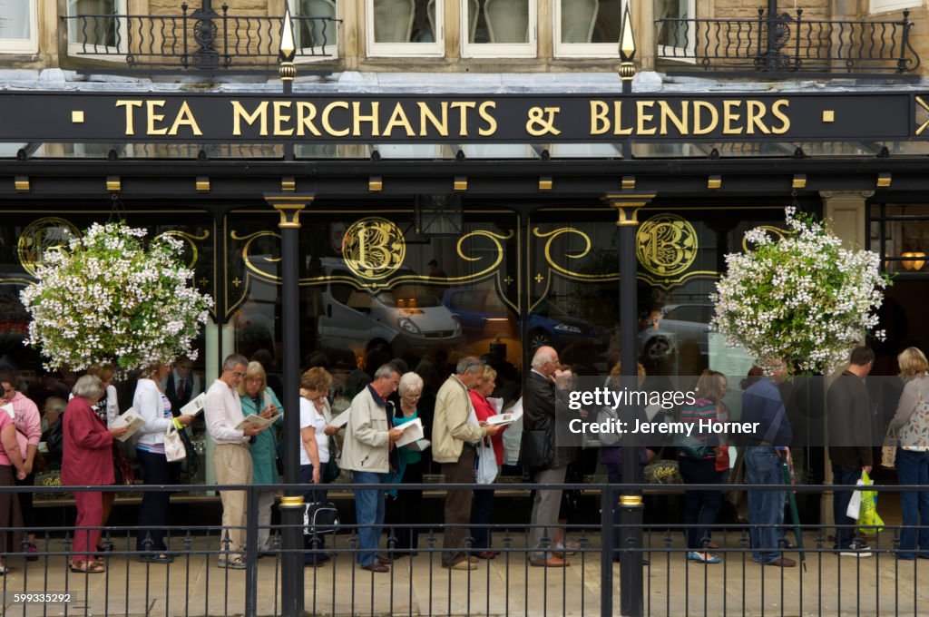 Queue for afternoon tea, outside Betty's in Harrogate, England, UK