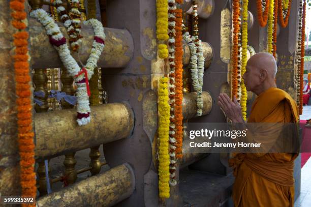 monk praying at mahabodhi temple - world heritage mahabodhi stock pictures, royalty-free photos & images