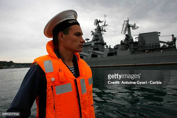Russian sailor arrives aboard the destroyer Moskva. The Russian fleet in Ukraine consists of some 50-odd vessels. Ukraine said this year it will not...