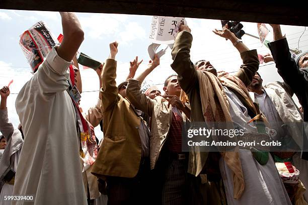 Thousands of People attend a demonstration against President Ali Abdullah Saleh in Sanaa, March 25 as Saleh and top dissident General Ali Mohsen...