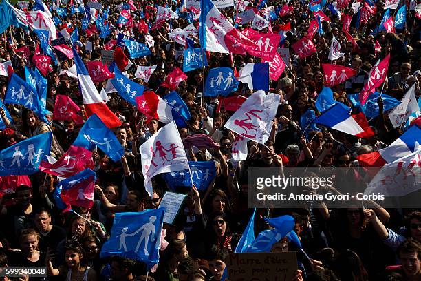 Thousands of people took to the streets of Paris on Sunday in a final effort to stop France from approving a controversial bill legalising same-sex...