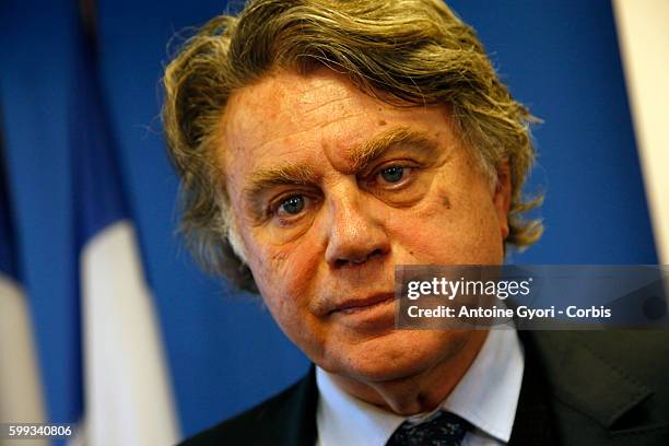 French lawyer and member of the Rassemblement Bleu Marine Gilbert Collard attends the whishes presented to the press by Marine Le Pen in Nanterre