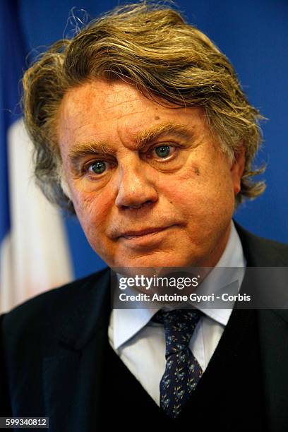 French lawyer and member of the Rassemblement Bleu Marine Gilbert Collard attends the whishes presented to the press by Marine Le Pen in Nanterre