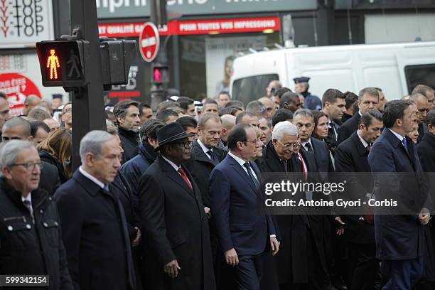 Unity rally "Marche Republicaine" on January 11, 2015 in Paris in tribute to the 17 victims of the three-day killing spree. The killings began on...