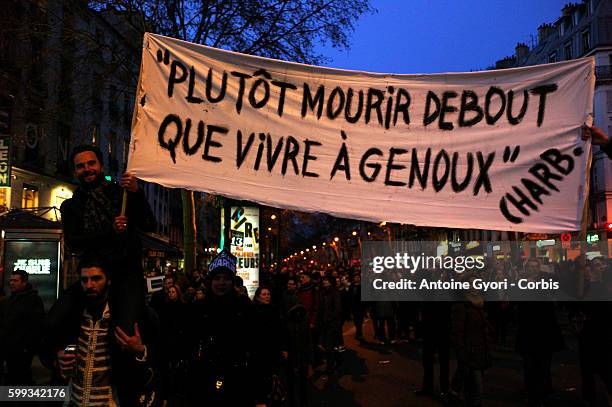 Unity rally "Marche Republicaine" on January 11, 2015 in Paris in tribute to the 17 victims of the three-day killing spree. The killings began on...