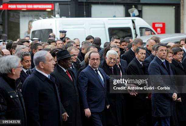 Unity rally "Marche Republicaine" on January 11, 2015 in Paris in tribute to the 17 victims of the three-day killing spree. The killings began on...