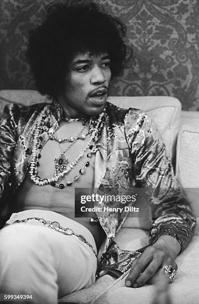 Jimi Hendrix backstage at the Hollywood Bowl in 1967.