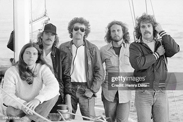 Members of The Eagles stand together on a sailboat in 1978. Members are, from left to right, Timothy B. Schmit, Joe Walsh, Don Henley, Don Felder,...