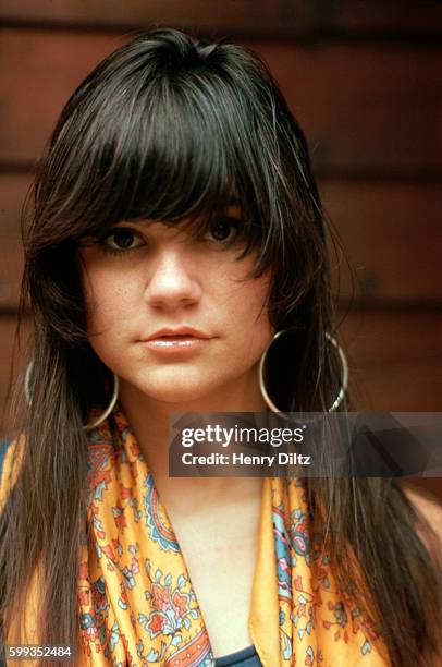 Singer Linda Ronstadt stands outside her house in Topanga Canyon. She became a major singing star in the seventies with a mix of country and rock...