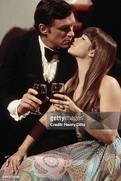 Playboy publisher Hugh Hefner and magazine model Barbi Benton on Playboy After Dark. They were personally involved for many years in the mid-1960s to...