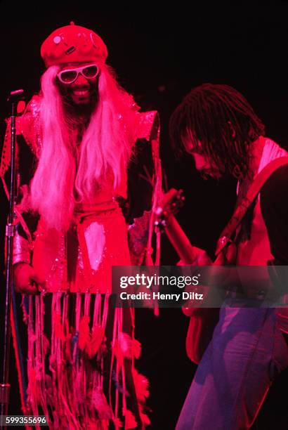 Funk leader George Clinton performs at "The World's Greatest Funk Festival" long blond wig.