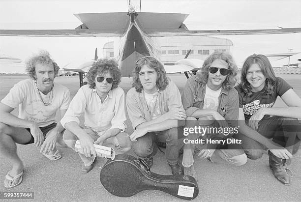 The rock band The Eagles: Bernie Leadon, Don Henley, Glenn Frey, Don Felder, and Randy Meisner.