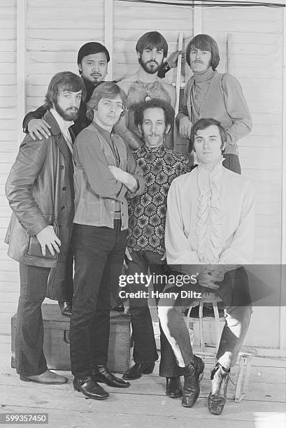 The music band The Association. The members are Russ Giguere, Gary "Jules" Alexander, Ted Bluechel, Terry Kirkman, Larry Ramos, Jim Yester, and Brian...