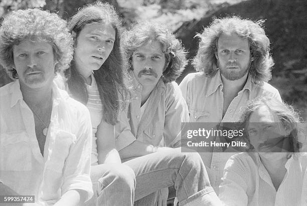 The rock band The Eagles: Don Henley, Timothy B. Schmit, Glenn Frey, Don Felder, and Joe Walsh.