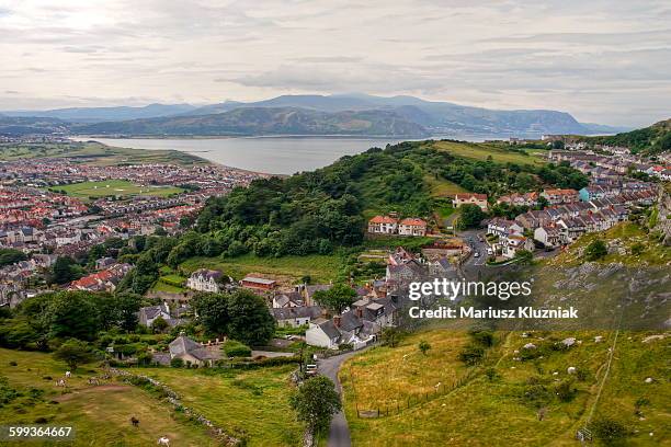 aerial view of llandudno and conwy bay - llandudno stock pictures, royalty-free photos & images