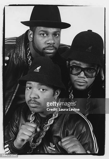 Hip hop group Run-DMC: Jason "Jam-Master Jay" Mizell, Joseph "Rev Run" Simmons and Darryl "D.M.C." McDaniels, circa 1980.