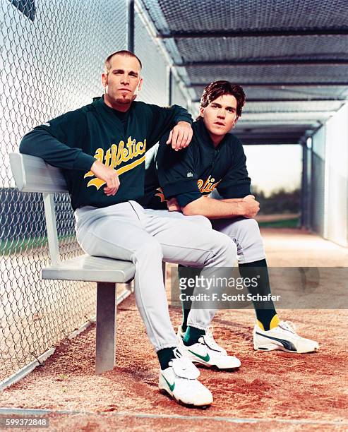 Oakland A's pitchers Tim Hudson and Barry Zito are photographed for ESPN- The Magazine on April 2, 2001 in Los Angeles, California.