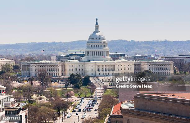 capitol building on capitol hill in washington d.c., usa - taken from the tower of the old post office - pennsylvania avenue washington dc stock pictures, royalty-free photos & images