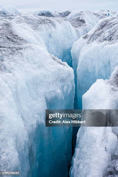 greenland icecap - crevassed glacier - crevasse stock pictures, royalty-free photos & images