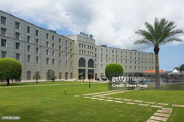 swimming pool of hilton hotel in the capital city of malabo, equatorial guinea, africa - capital hilton stock pictures, royalty-free photos & images