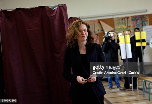 Nathalie Kosciusko-Morizet, Right-wing UMP Party candidate for the Paris mayoral elections,vote in the 14 district in Paris