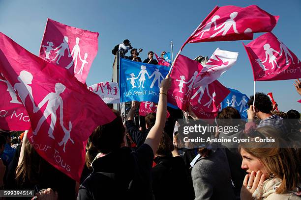 Thousands of people took to the streets of Paris on Sunday in a final effort to stop France from approving a controversial bill legalising same-sex...