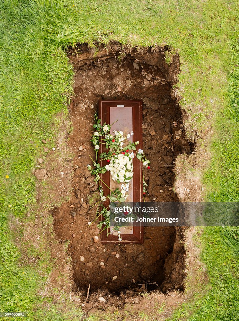 Flowers on coffin