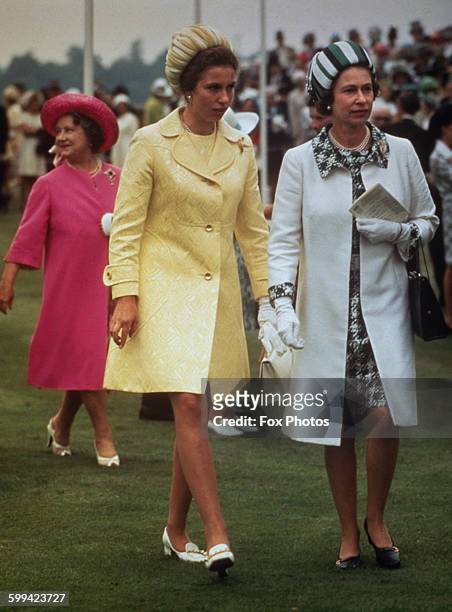 Queen Elizabeth II with Princess Anne and the Queen Mother at Royal Ascot, 16th June 1970.