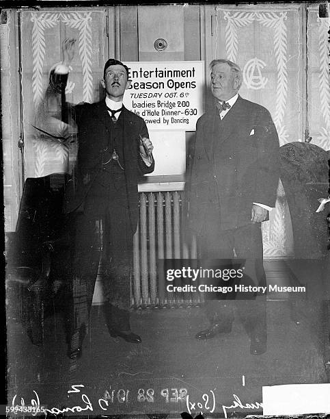 Charles H Thomas, president of the Chicago Cubs, and Charles Comiskey, owner of the Chicago White Sox, arranging the City Series, Chicago, Illinois,...