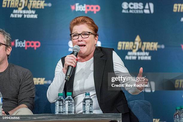 Panel member Kate Mulgrew on the main during Star Trek: Mission New York day 3 at Javits Center on September 4, 2016 in New York City.