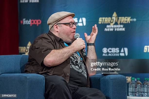 Panel moderator Jordan Hoffman on the main during Star Trek: Mission New York day 3 at Javits Center on September 4, 2016 in New York City.